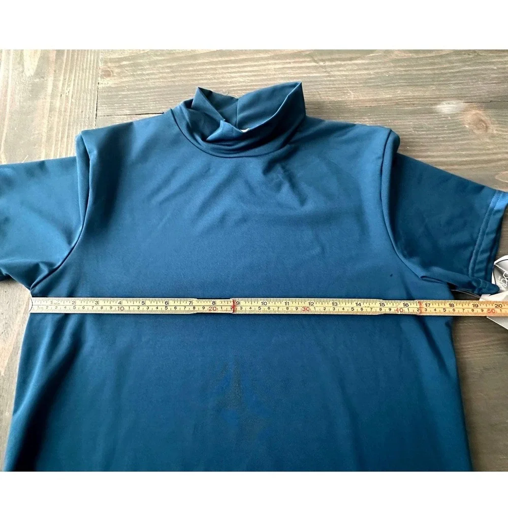 Vintage Amanda Smith Blue Mock‎ Neck Short Sleeve Stretch Top Women's Size M NWT